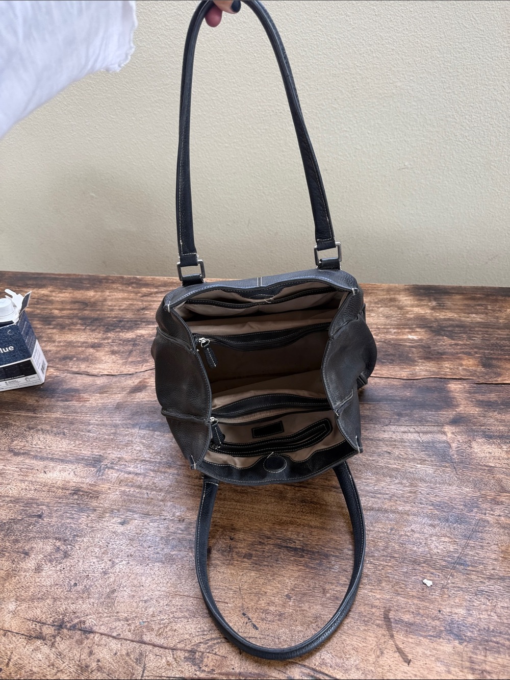 Tignanello Black Pebbled Leather Large Shoulder Tote Bag Multi Pocket - Picture 16 of 16